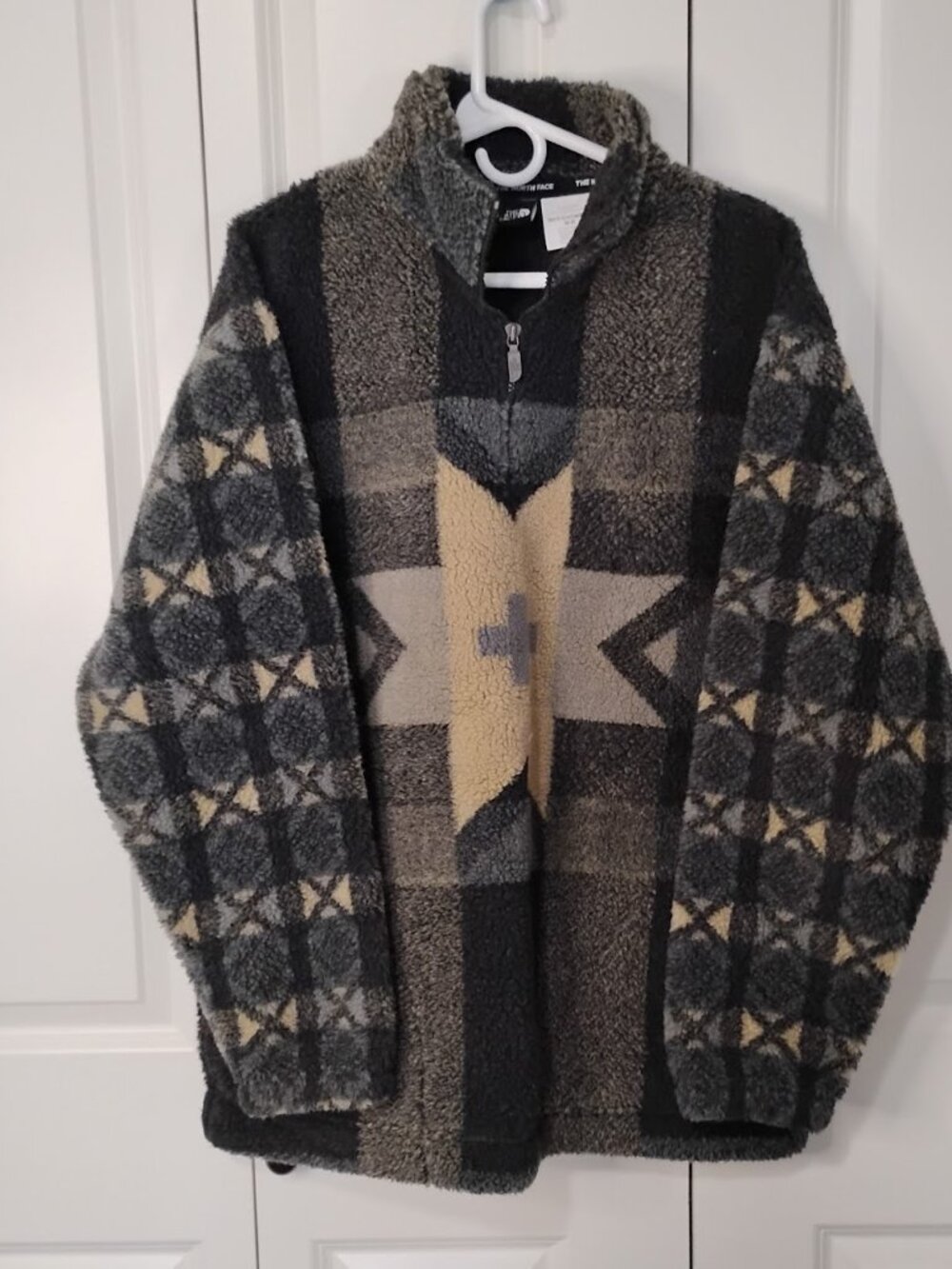The North Face Men's Black Cream Star Tribal Pattern 1/4-Zip Fleece Jacket Sz M